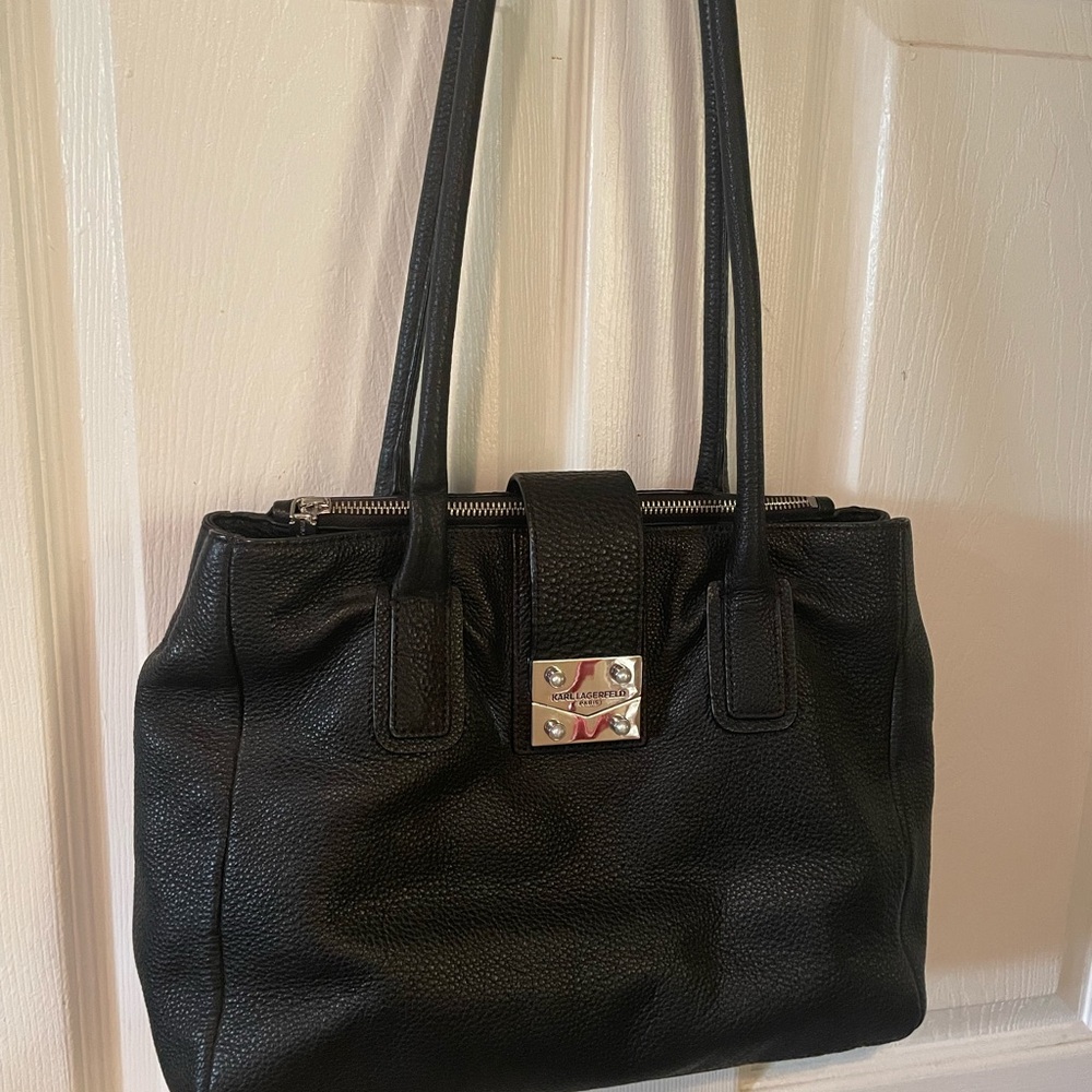 Karl Lagerfeld Black Leather Shoulder Bag - Picture 3 of 6